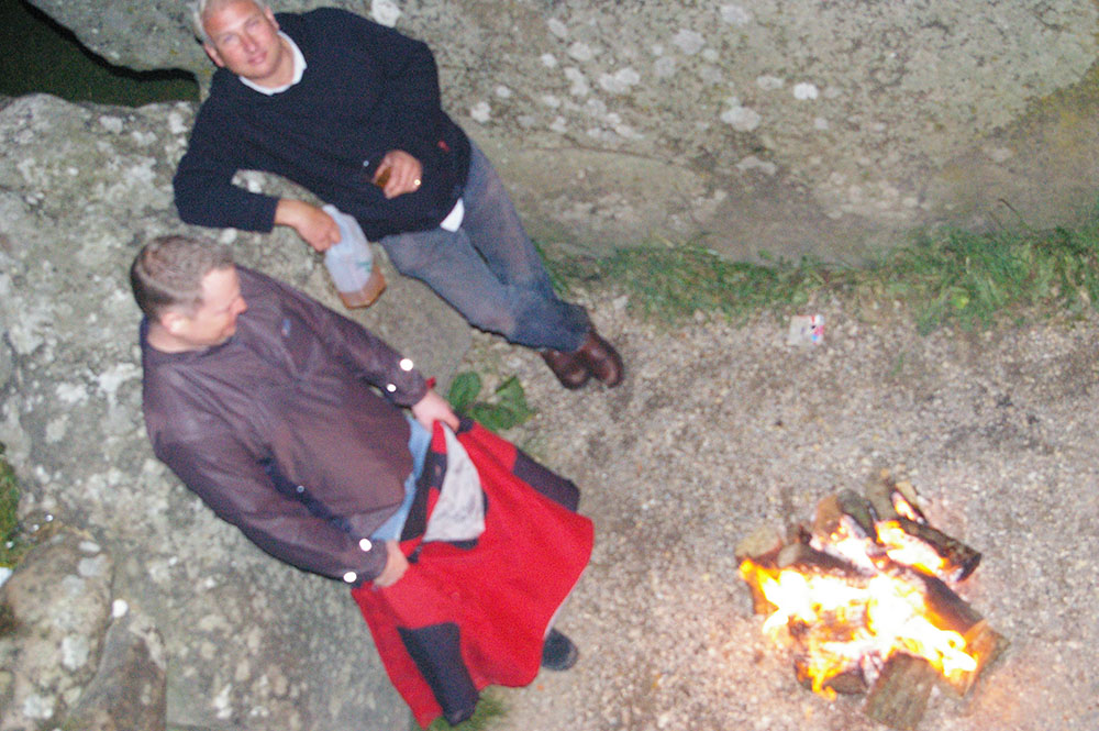 Mark and Chris admire the flames